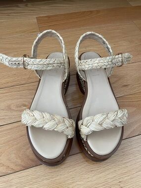 Gabriela Hearst Braided Cream Leather-Trim Platform Sandals